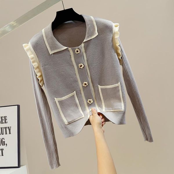 women's knits & tees fall fashion contrast color sweater stitching double pocket flower buttons retro knitted cardigan for women short, White
women's knits & tees fall fashion contrast color sweater stitching double pocket flower buttons retro knitted cardigan for women short, White