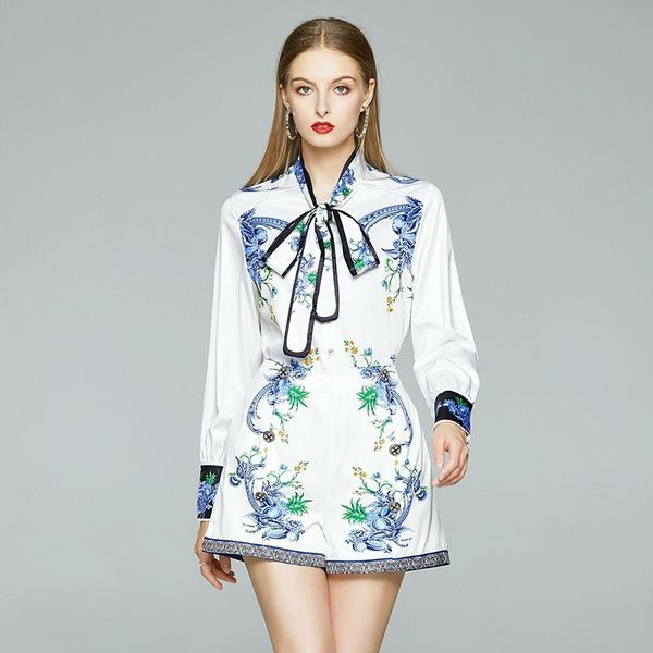 banulin summer fashion designer short suits women's long puff sleeve bow tie blouses and floral print shorts 2 pieces sets 210603, White
banulin summer fashion designer short suits women's long puff sleeve bow tie blouses and floral print shorts 2 pieces sets 210603, White