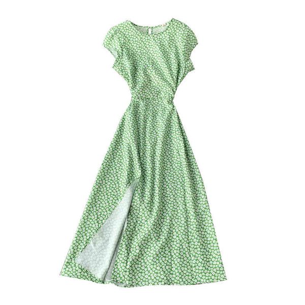 summer beach vocation green floral print dress o-neck elegant halter split midi women d2589 210514, Black;gray 
summer beach vocation green floral print dress o-neck elegant halter split midi women d2589 210514, Black;gray