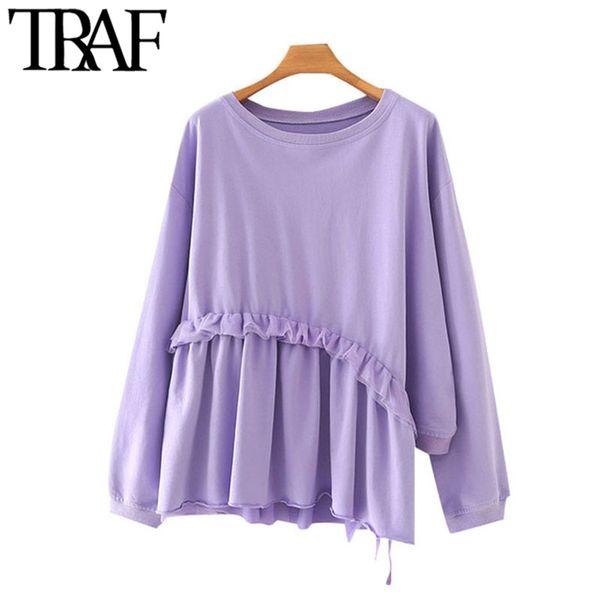 women fashion ruffles patchwork loose irregular sweatshirts vintage o neck long sleeve female pullovers chic 210507, Black
women fashion ruffles patchwork loose irregular sweatshirts vintage o neck long sleeve female pullovers chic 210507, Black