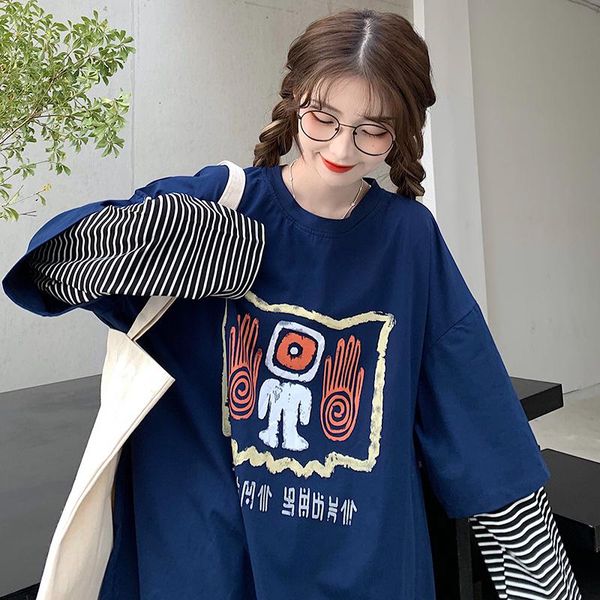 women's t-shirt maxxo vintage kawaii creative graphics striped fake two pieces long sleeve for girls tee korean clothes gothschool, White
women's t-shirt maxxo vintage kawaii creative graphics striped fake two pieces long sleeve for girls tee korean clothes gothschool, White