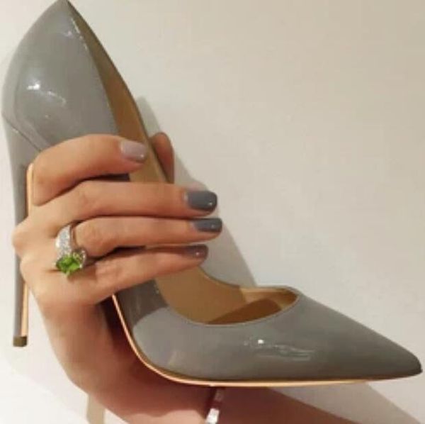 dress shoes grey patent leather pointed toe pumps solid color slip-on party high heels lady 12cm thin single, Black
dress shoes grey patent leather pointed toe pumps solid color slip-on party high heels lady 12cm thin single, Black
