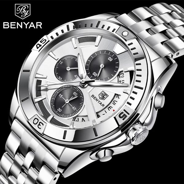 wristwatches benyar stainless steel men watch leisure sports chronograph 50m waterproof luxury business quartz watches reloj hombre, Slivery;brown
wristwatches benyar stainless steel men watch leisure sports chronograph 50m waterproof luxury business quartz watches reloj hombre, Slivery;brown