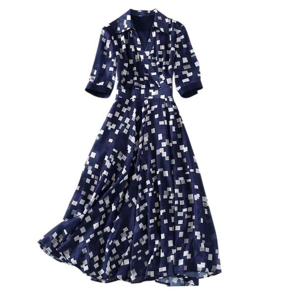 party dresses geometric block print navy blue turn down collar half sleeve sash belt a line midi dress, White;black
party dresses geometric block print navy blue turn down collar half sleeve sash belt a line midi dress, White;black