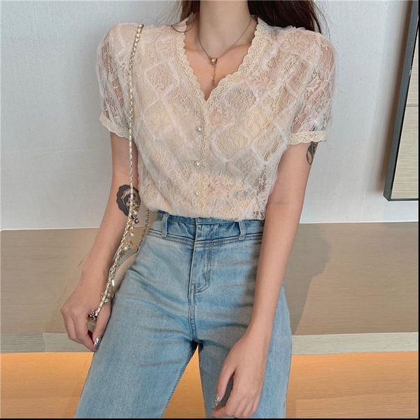 lace mesh plus size women shirt v neck and single breasted elegant loose vintage apricot shirts chic, White
lace mesh plus size women shirt v neck and single breasted elegant loose vintage apricot shirts chic, White