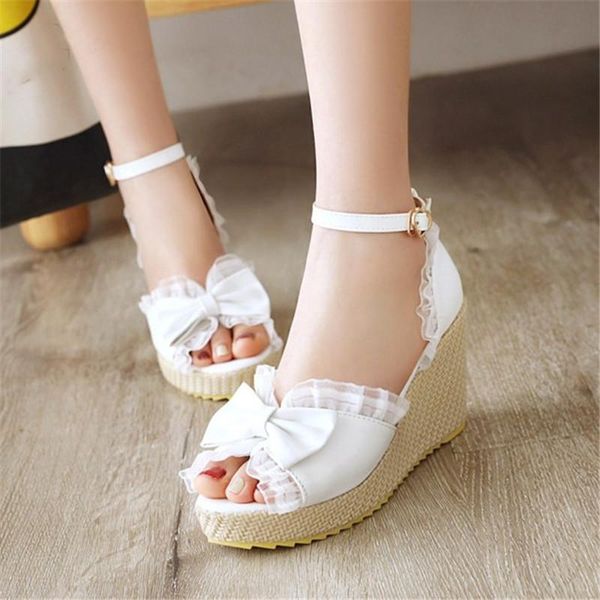 elegant lace ruffles bowtie bride wedding sandals women white pink beige peep toe wedge high heels platform summer shoes, Black
elegant lace ruffles bowtie bride wedding sandals women white pink beige peep toe wedge high heels platform summer shoes, Black
