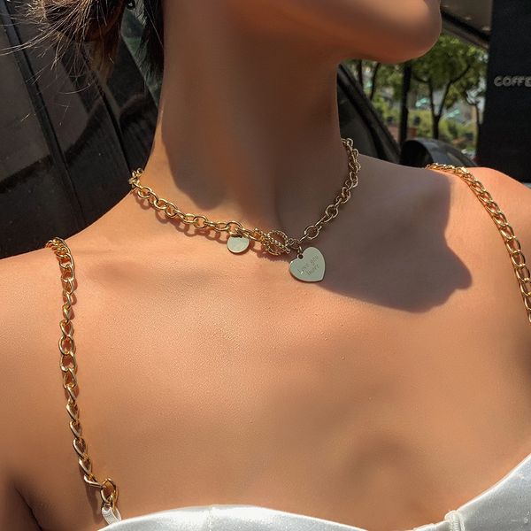 n7393 necklace fashion love pendant european and american creative gold thick chain jewelry, Silver
n7393 necklace fashion love pendant european and american creative gold thick chain jewelry, Silver