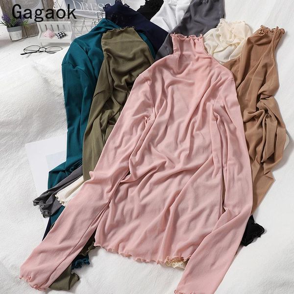 women's t-shirt gagaok sweet women t-shirts 2021 spring autumn solid turtleneck ruffles slim thin simple chic wild base pullovers k3913, White
women's t-shirt gagaok sweet women t-shirts 2021 spring autumn solid turtleneck ruffles slim thin simple chic wild base pullovers k3913, White