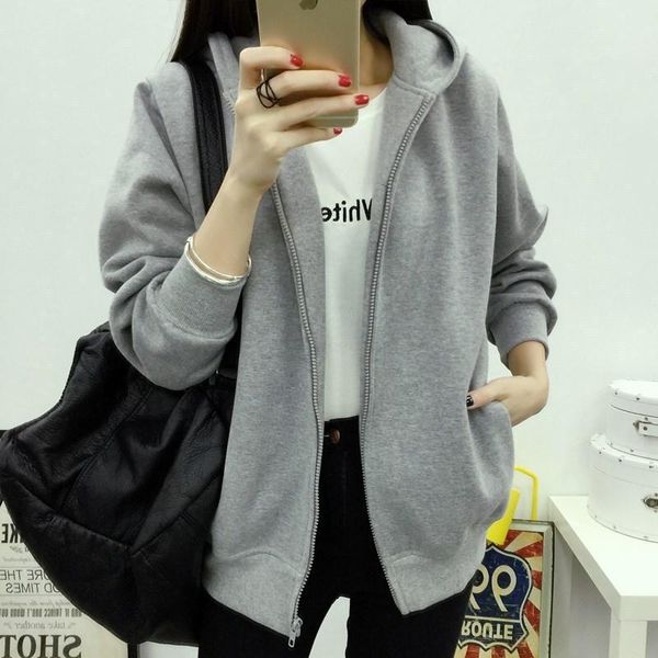 women's polos gray sweater zipper solid color spring and autumn student sports jacket loose all-match top, White
women's polos gray sweater zipper solid color spring and autumn student sports jacket loose all-match top, White