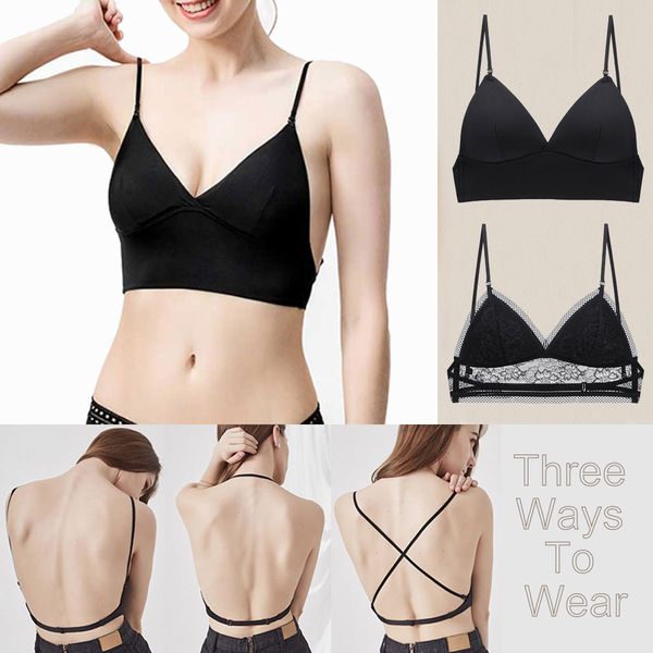 women backless bra stylish lace seamless bralette triangle cup invisible boneless bras for dress soft thin underwear panti, Red;black
women backless bra stylish lace seamless bralette triangle cup invisible boneless bras for dress soft thin underwear panti, Red;black
