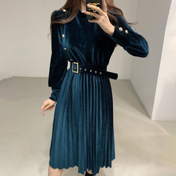 casual dresses vintage korean style long sleeve gold velvet women's dress turtleneck pleated clothes ladies office chic woman, Black;gray
casual dresses vintage korean style long sleeve gold velvet women's dress turtleneck pleated clothes ladies office chic woman, Black;gray