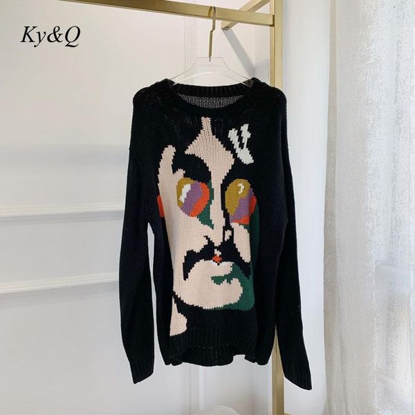 women's sweaters black chic print color matching character sweater women autumn o-neck long sleeve streetwear clothing 2021, White;black
women's sweaters black chic print color matching character sweater women autumn o-neck long sleeve streetwear clothing 2021, White;black