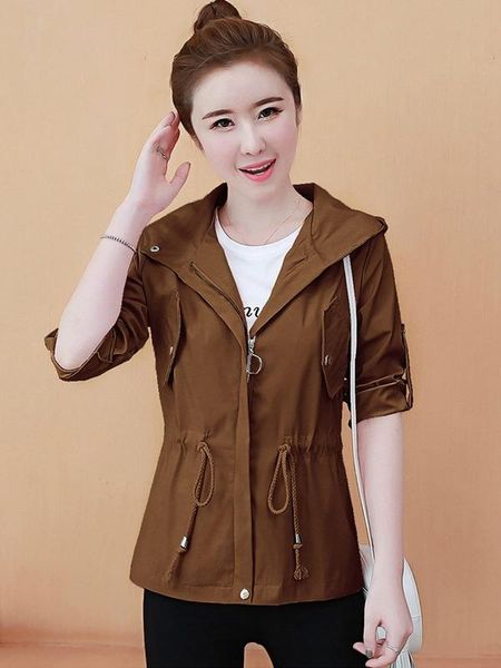 women's jackets spring autumn fashion slim solid color hooded long sleeve, Black;brown 
women's jackets spring autumn fashion slim solid color hooded long sleeve, Black;brown