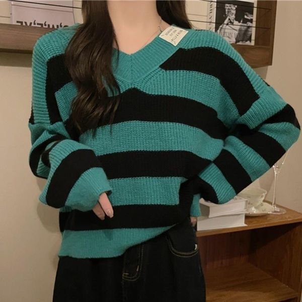 women's sweaters early fashion color contrast striped sweater 2021 lazy winter clothing jum, White;black
women's sweaters early fashion color contrast striped sweater 2021 lazy winter clothing jum, White;black