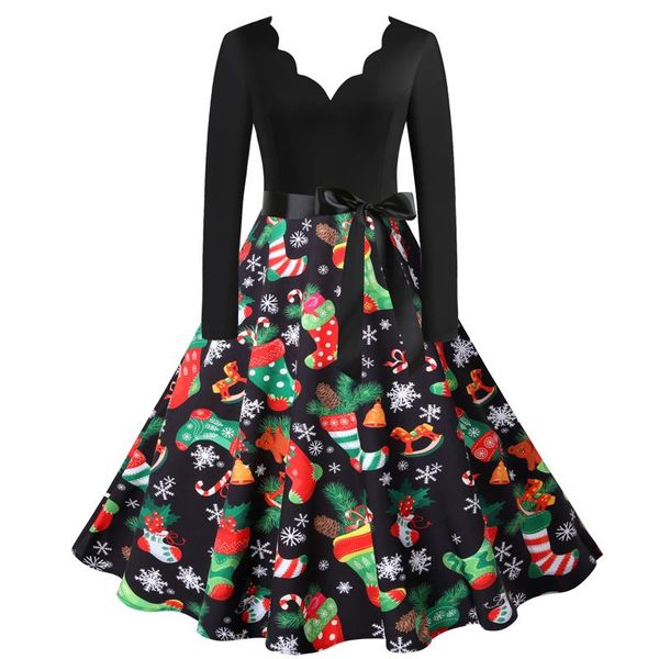 casual dresses spring fall christmas stockings ornaments print v neck bow ribbon long sleeve women ladies party mini short skater dress, Black;gray
casual dresses spring fall christmas stockings ornaments print v neck bow ribbon long sleeve women ladies party mini short skater dress, Black;gray