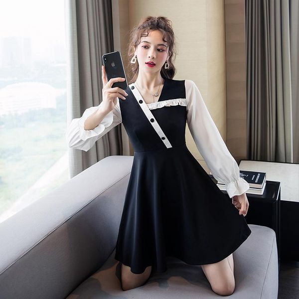 casual dresses women korean dress fashion one piece autumn spring 2022 office lady korea style full sleeve patchwork solid v-neck, Black;gray
casual dresses women korean dress fashion one piece autumn spring 2022 office lady korea style full sleeve patchwork solid v-neck, Black;gray