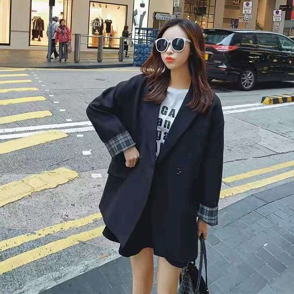 oversized blazer women trendy patchwork korean chic spring loose poets ladies elegant coats single button minimalist full, Black
oversized blazer women trendy patchwork korean chic spring loose poets ladies elegant coats single button minimalist full, Black