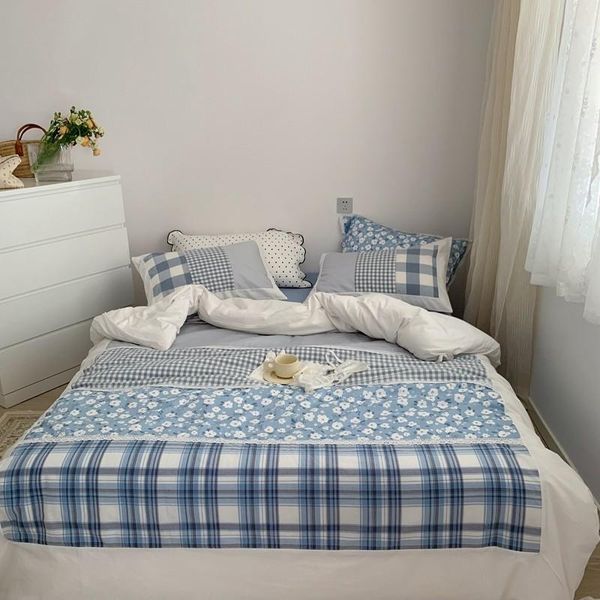 bedding sets blue white gray patchwork duvet cover washed cotton soft set with zipper ties bed sheet pillow shams
bedding sets blue white gray patchwork duvet cover washed cotton soft set with zipper ties bed sheet pillow shams