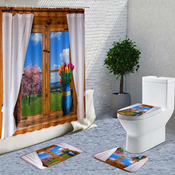 shower curtains 4-piece set curtain vintage wooden window flowers ldyllic scenery bath non-slip mat bathroom and toilet rugs
shower curtains 4-piece set curtain vintage wooden window flowers ldyllic scenery bath non-slip mat bathroom and toilet rugs