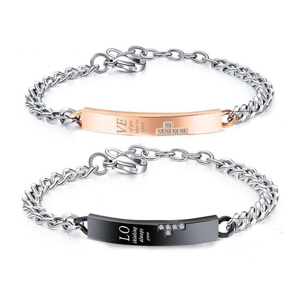 link, chain classic cross pair bracelet tyle diamond set stainless steel hand accessories valentine gift, Black
link, chain classic cross pair bracelet tyle diamond set stainless steel hand accessories valentine gift, Black
