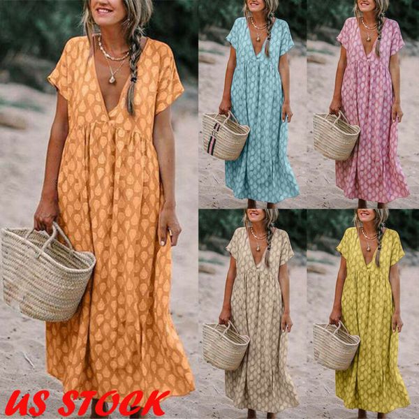 womens boho deep v neck polka dots floral print baggy tunic long pleated dress loose summer beach holiday sundress size xl, Black;gray
womens boho deep v neck polka dots floral print baggy tunic long pleated dress loose summer beach holiday sundress size xl, Black;gray