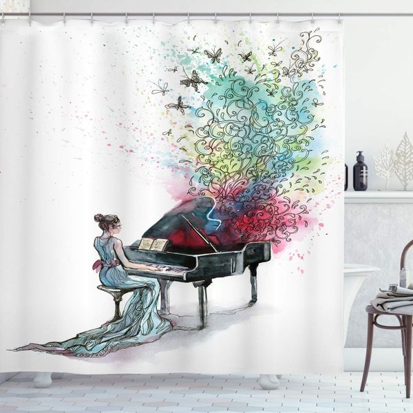 music shower curtain, grand piano music musician with butterflies ornamental pianist swirls vintage style, cloth fabric bathroom
music shower curtain, grand piano music musician with butterflies ornamental pianist swirls vintage style, cloth fabric bathroom
