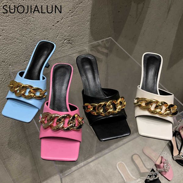 suojialun summer slippers fashion chain design women sandals thin high heel open toe square heels mule shoes ladies slides 210630, Black
suojialun summer slippers fashion chain design women sandals thin high heel open toe square heels mule shoes ladies slides 210630, Black