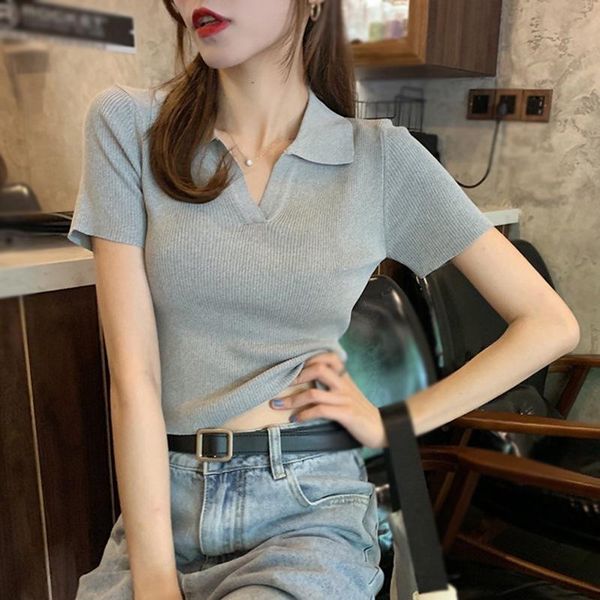 women's t-shirt summer knitted solid v neck ladies fashion casual short sleeve, White
women's t-shirt summer knitted solid v neck ladies fashion casual short sleeve, White