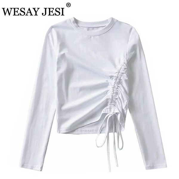 women's t-shirt wesay jesi casual women camisetas de mujer 2021 crew neck ruched side fitted solid with bow drawstrings, White
women's t-shirt wesay jesi casual women camisetas de mujer 2021 crew neck ruched side fitted solid with bow drawstrings, White