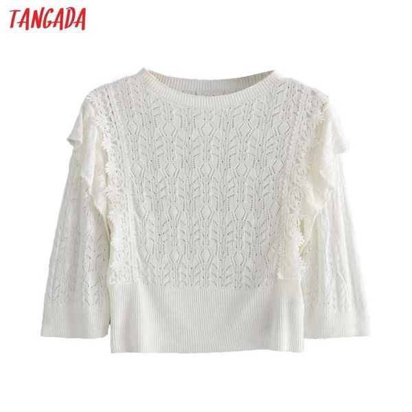 tangada women fashion hollow out white ruffles knitted sweater jumper female short style chic ai71 210609, White;black
tangada women fashion hollow out white ruffles knitted sweater jumper female short style chic ai71 210609, White;black