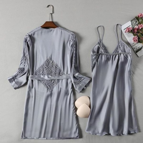 women's sleepwear 2pcs wedding robe sets women lace kimono gown satin night nighty&robe suit perspective intimate lingerie y0, Black;red
women's sleepwear 2pcs wedding robe sets women lace kimono gown satin night nighty&robe suit perspective intimate lingerie y0, Black;red