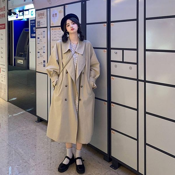 women's trench coats women long korean 2021spring autumn elegant double-breasted windbreaker jacket loose overcoat belted coat, Tan;black
women's trench coats women long korean 2021spring autumn elegant double-breasted windbreaker jacket loose overcoat belted coat, Tan;black