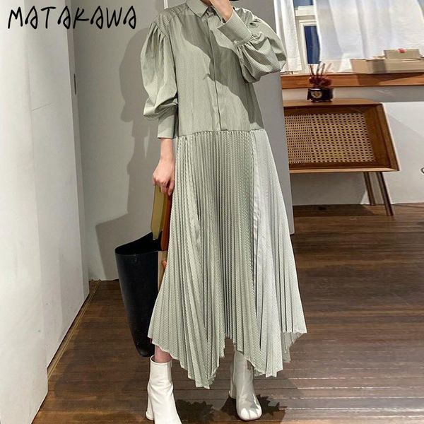 matakawa high waist long sleeve women's dress korean striped lapel pleated midi dresses single breasted irregular femme robe 210513, Black;gray
matakawa high waist long sleeve women's dress korean striped lapel pleated midi dresses single breasted irregular femme robe 210513, Black;gray