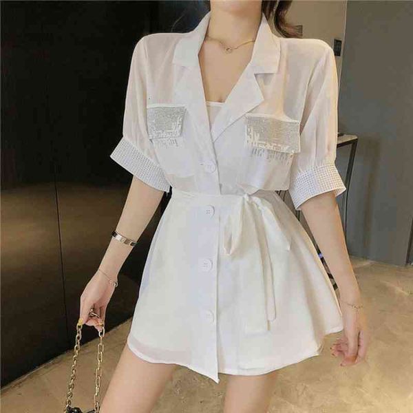 women white long shirts shorts two piece sets short sleeve belt blouse mini pant suits summer fashion casual clothing suit, Gray
women white long shirts shorts two piece sets short sleeve belt blouse mini pant suits summer fashion casual clothing suit, Gray