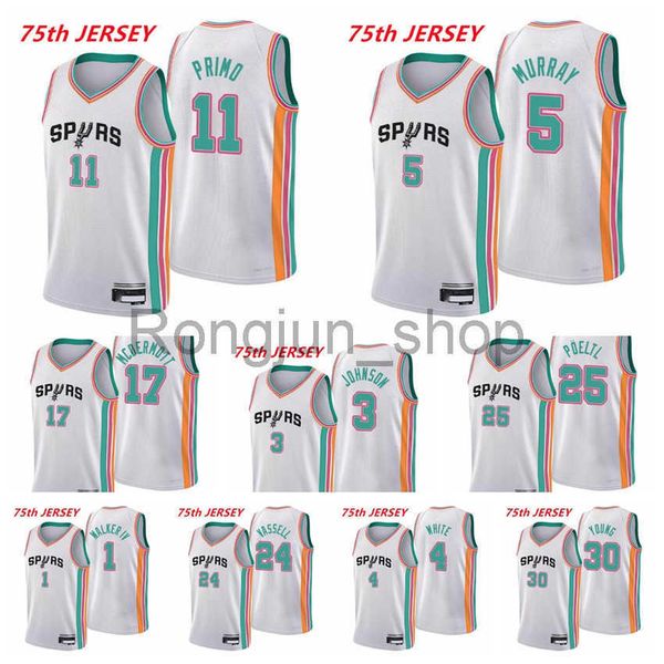 2021-22 75th anniversary printed mens basketball joshua primo dejounte murray keldon johnson jakob poeltl devin vassell walker iv white, Black
2021-22 75th anniversary printed mens basketball joshua primo dejounte murray keldon johnson jakob poeltl devin vassell walker iv white, Black