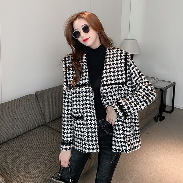 two piece dress women's jacket autumn and winter all-match korean style loose houndstooth short trend rzfo, White
two piece dress women's jacket autumn and winter all-match korean style loose houndstooth short trend rzfo, White