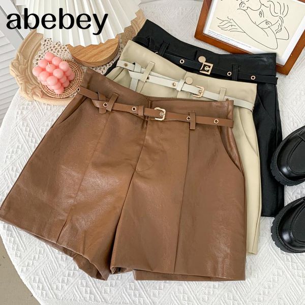 women's shorts fashion versatile solid color pu leather high waist pleated casual wide leg with belt 2021 spring autumn, White;black
women's shorts fashion versatile solid color pu leather high waist pleated casual wide leg with belt 2021 spring autumn, White;black