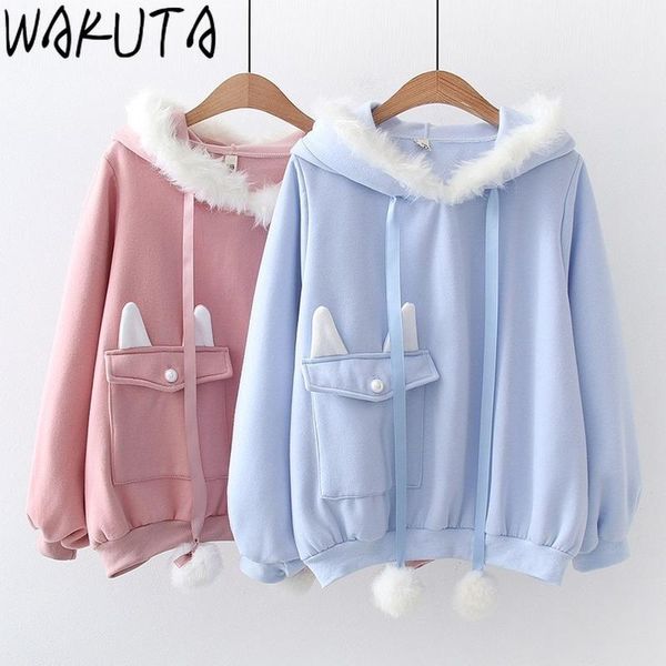 women's hoodies & sweatshirts wakuta autumn winter collection cute cartoon hooed thick women japan style pocket ear fleece pullovers, Black
women's hoodies & sweatshirts wakuta autumn winter collection cute cartoon hooed thick women japan style pocket ear fleece pullovers, Black