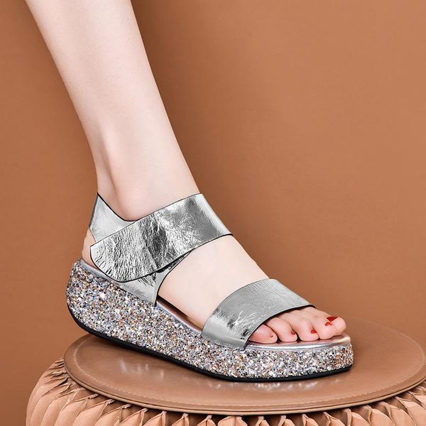 genuine leather sandals footwear summer women's bling platform fashion casual shoes, Black
genuine leather sandals footwear summer women's bling platform fashion casual shoes, Black
