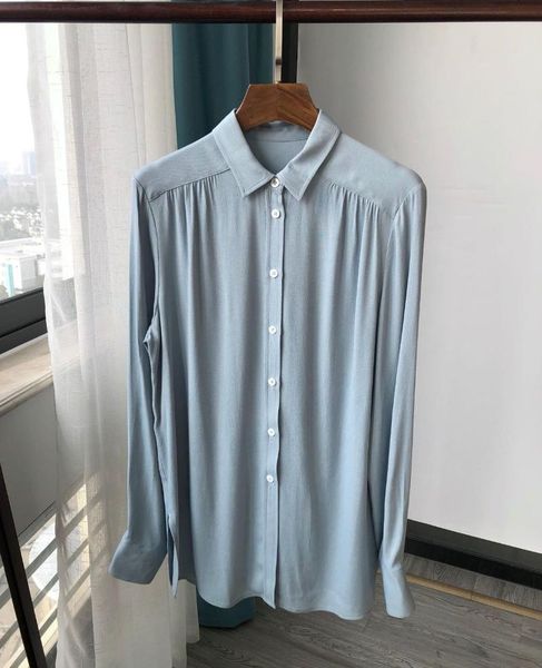 women's blouses & shirts viscose minimalist twill shirt shoulder pleated casual ladies office work long sleeve and, White
women's blouses & shirts viscose minimalist twill shirt shoulder pleated casual ladies office work long sleeve and, White