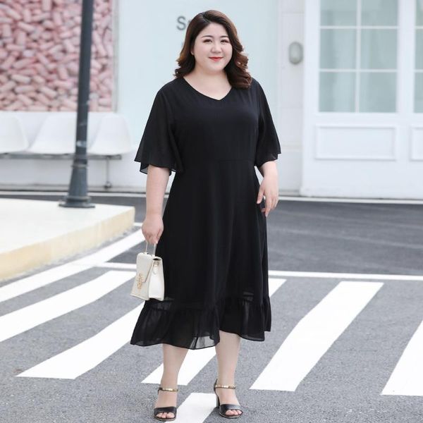 plus size dresses summer women chiffon dress solid color short sleeve v-neck mid-calf a-line loose casual female, Black
plus size dresses summer women chiffon dress solid color short sleeve v-neck mid-calf a-line loose casual female, Black