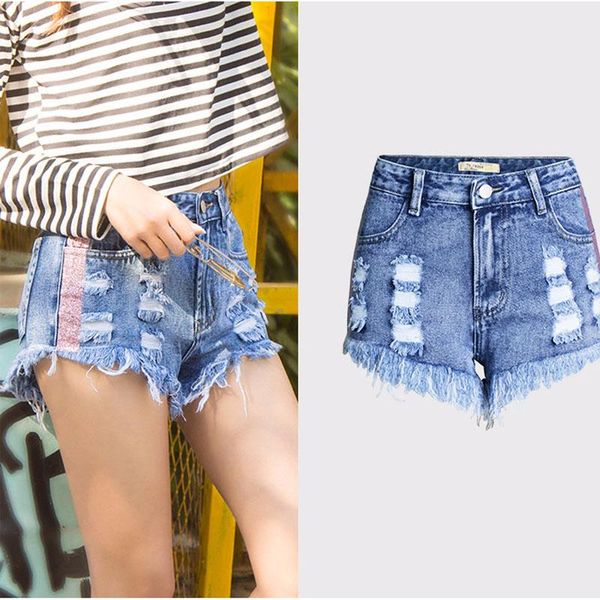 women's shorts 2021 summer women hole denim high waist colorful ribbon spliced jeans preppy style cotton short pants plus size, White;black
women's shorts 2021 summer women hole denim high waist colorful ribbon spliced jeans preppy style cotton short pants plus size, White;black