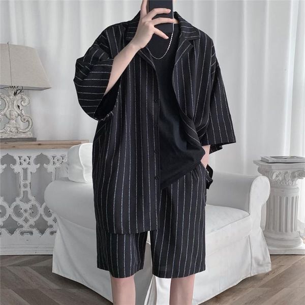 men's tracksuits 2pcs men set oversized shirt shorts striped half sleeve suit collar loose mens streetwear summer hawaiian clothing, Gray
men's tracksuits 2pcs men set oversized shirt shorts striped half sleeve suit collar loose mens streetwear summer hawaiian clothing, Gray