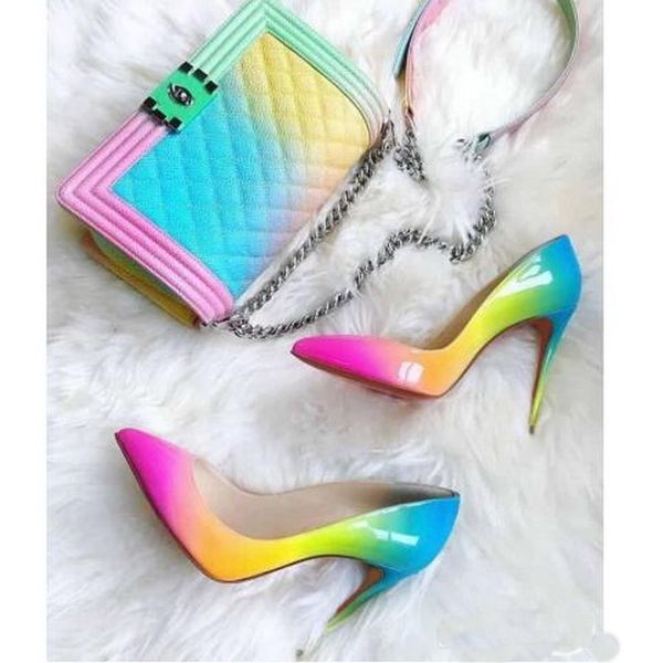 new style rainbow shiny leather thin heel pumps women patchwork high-heeled ponty toes shoes bride wedding party shoes size 33-45, Black
new style rainbow shiny leather thin heel pumps women patchwork high-heeled ponty toes shoes bride wedding party shoes size 33-45, Black