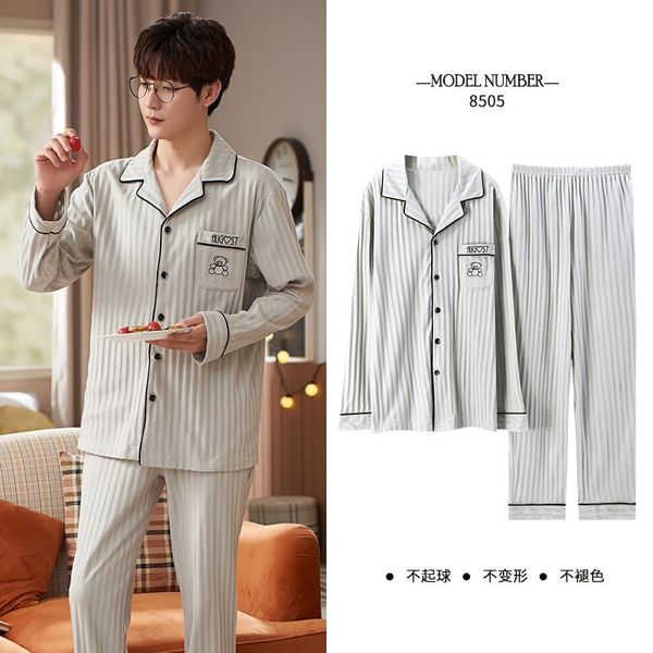 men's sleepwear men comfortable gray turn-down collar pajamas plus size long sleeve homewear autumn winter cotton mens bear pocket set, Black;brown
men's sleepwear men comfortable gray turn-down collar pajamas plus size long sleeve homewear autumn winter cotton mens bear pocket set, Black;brown