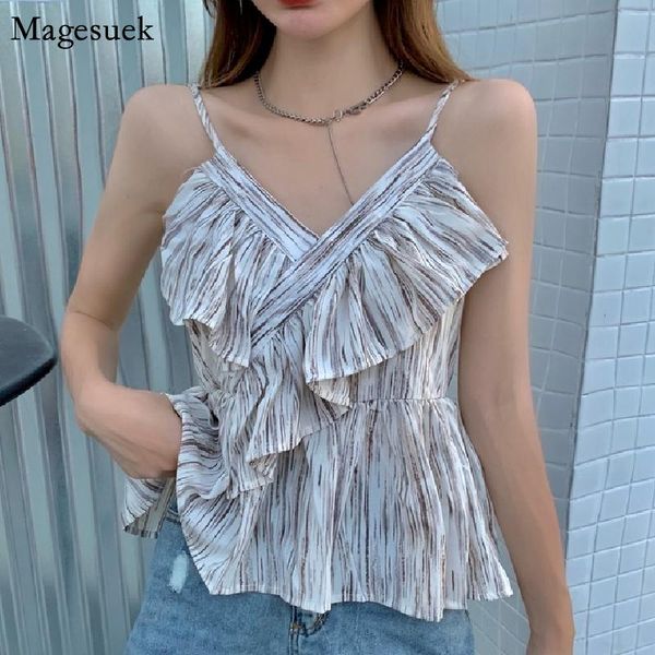 women's blouses & shirts sleeveless sling shirt summer ruffled stripe print slim backless high stree retro v neck woman 15411, White
women's blouses & shirts sleeveless sling shirt summer ruffled stripe print slim backless high stree retro v neck woman 15411, White