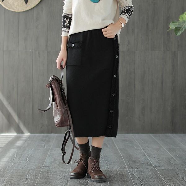 skirts autumn winter skirt fashion women slim-type knitting elastic waist pocket button mori girl blended casual 2021, Black
skirts autumn winter skirt fashion women slim-type knitting elastic waist pocket button mori girl blended casual 2021, Black