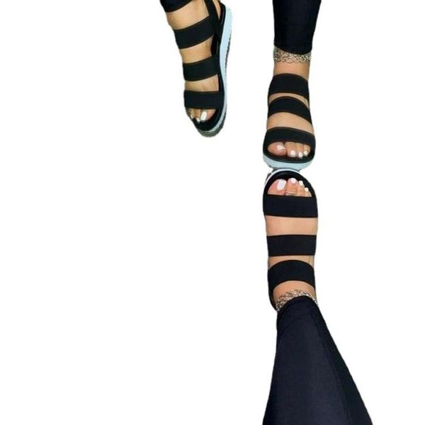 women's sandals casual comfortable soft hollow elastic band buckle trifle bottom solid color big size sandal, Black
women's sandals casual comfortable soft hollow elastic band buckle trifle bottom solid color big size sandal, Black