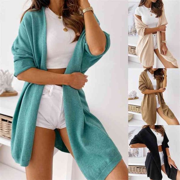 fall cardigan women long sleeve female elegant knitted outerwear sweater solid color mid-length coat 210517, White
fall cardigan women long sleeve female elegant knitted outerwear sweater solid color mid-length coat 210517, White