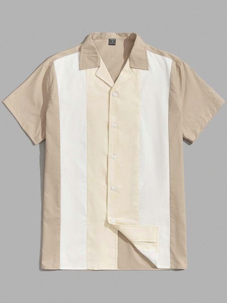 men striped print button front shirt s8j3#, White;black
men striped print button front shirt s8j3#, White;black